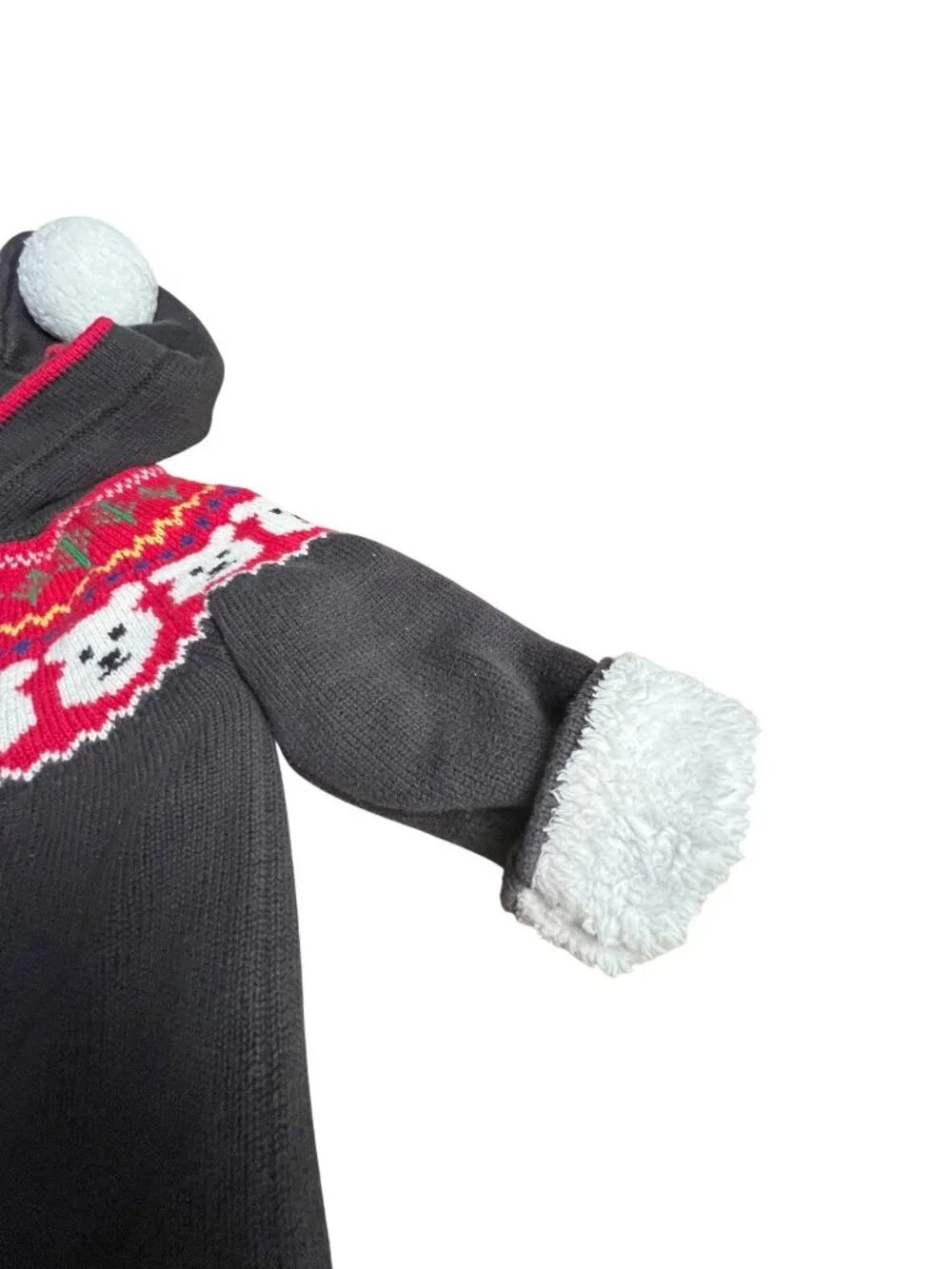 Hanna Andersson Sherpa Sweater Nordic Fair Isle Polar Bear Hoodie gray& red 2T